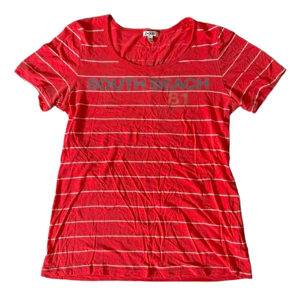 VTG Babydoll Tee Y2K Forever 21 I Love H81 South Beach T-shirt Striped Boat